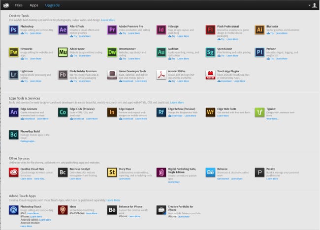 Un conjunto de programas de Adobe Creative Cloud