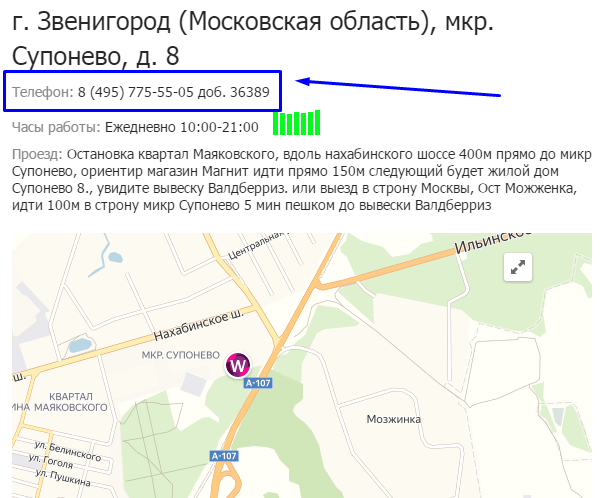 Información sobre el punto de emisión en Zvenigorod
