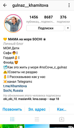 Descripción del perfil de Instagram en una columna