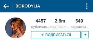 Perfil de Ksenia Borodina en Instagram