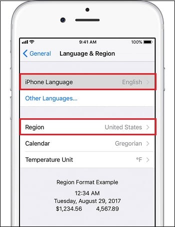 Cambiar el idioma y la ubicación en la configuración del dispositivo
