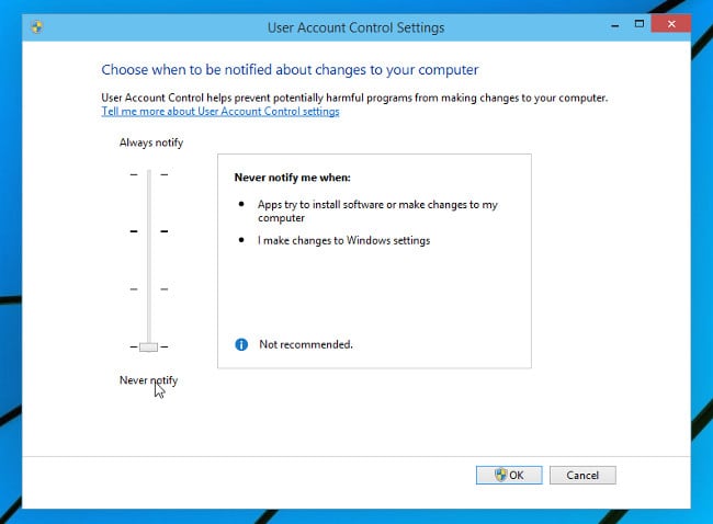 Cambiar el nivel de UAC en Windows 10