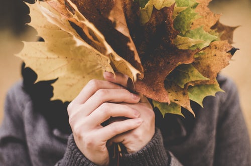 Ideas de fotos de otoño para Instagram un montón de hojas