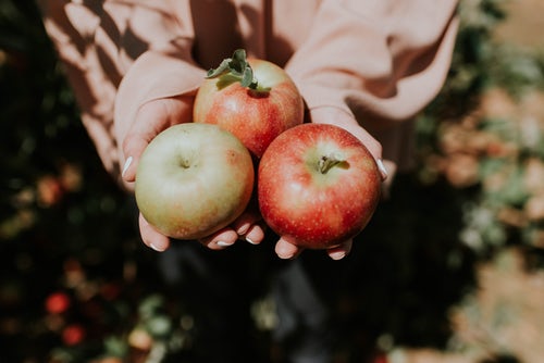 Ideas fotográficas de otoño para Instagram: manzanas en la mano