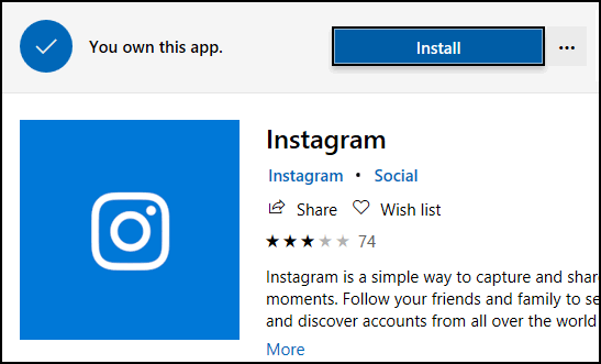 Instagram en Windows Market